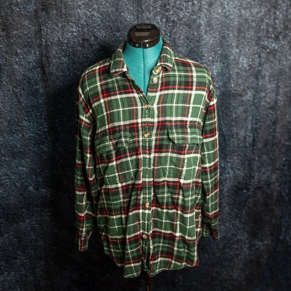 American Eagle Outfitters Green Plaid Flannel Shirt | Women Large - Picture 1 of 7